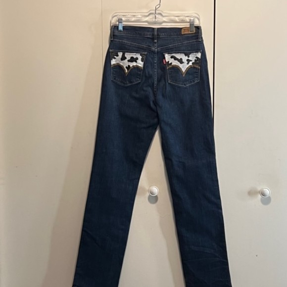 Levis 512 Womens Blue Denim Perfectly Slimming Cow Print Pocket Jeans Size 10L - Picture 5 of 12